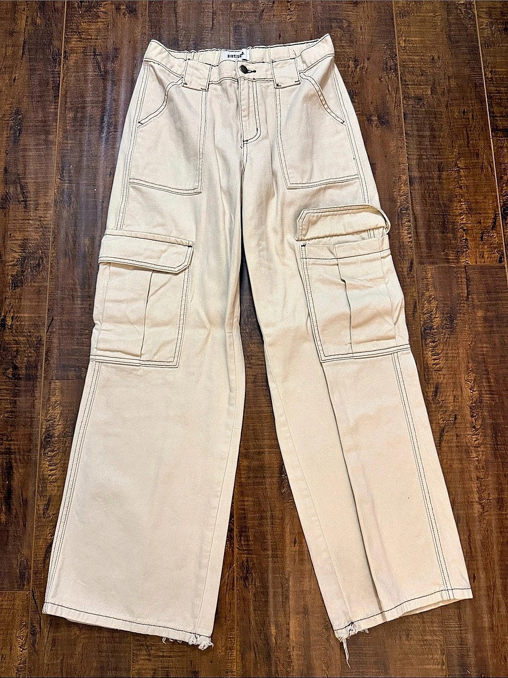 RSQ Wide Leg Cargo Pants Cream Waist 25